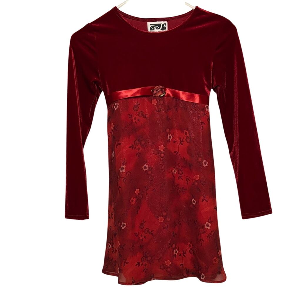 Speechless Girl’s Red Velvet Floral Dress Size 10